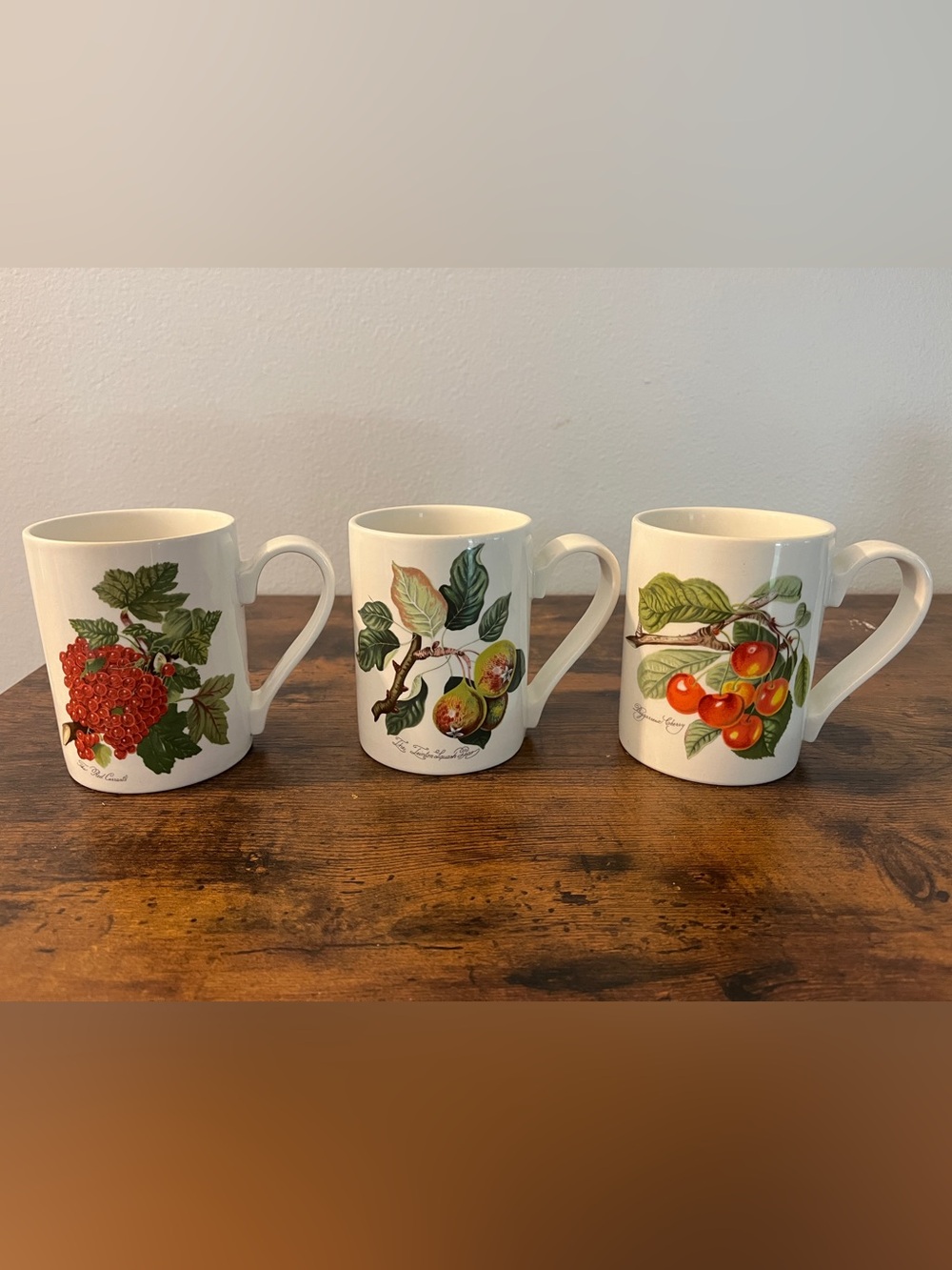 Vintage Portmeirion Pomona Mugs Set of 3 Cherry Pear Red Currant Fruit England